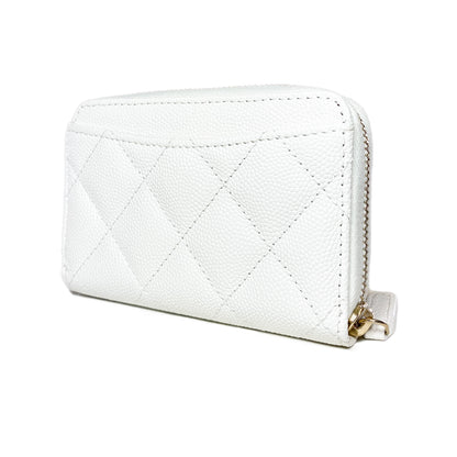 Chanel White Enamel Coco Casino Quilted Zip Coin Purse