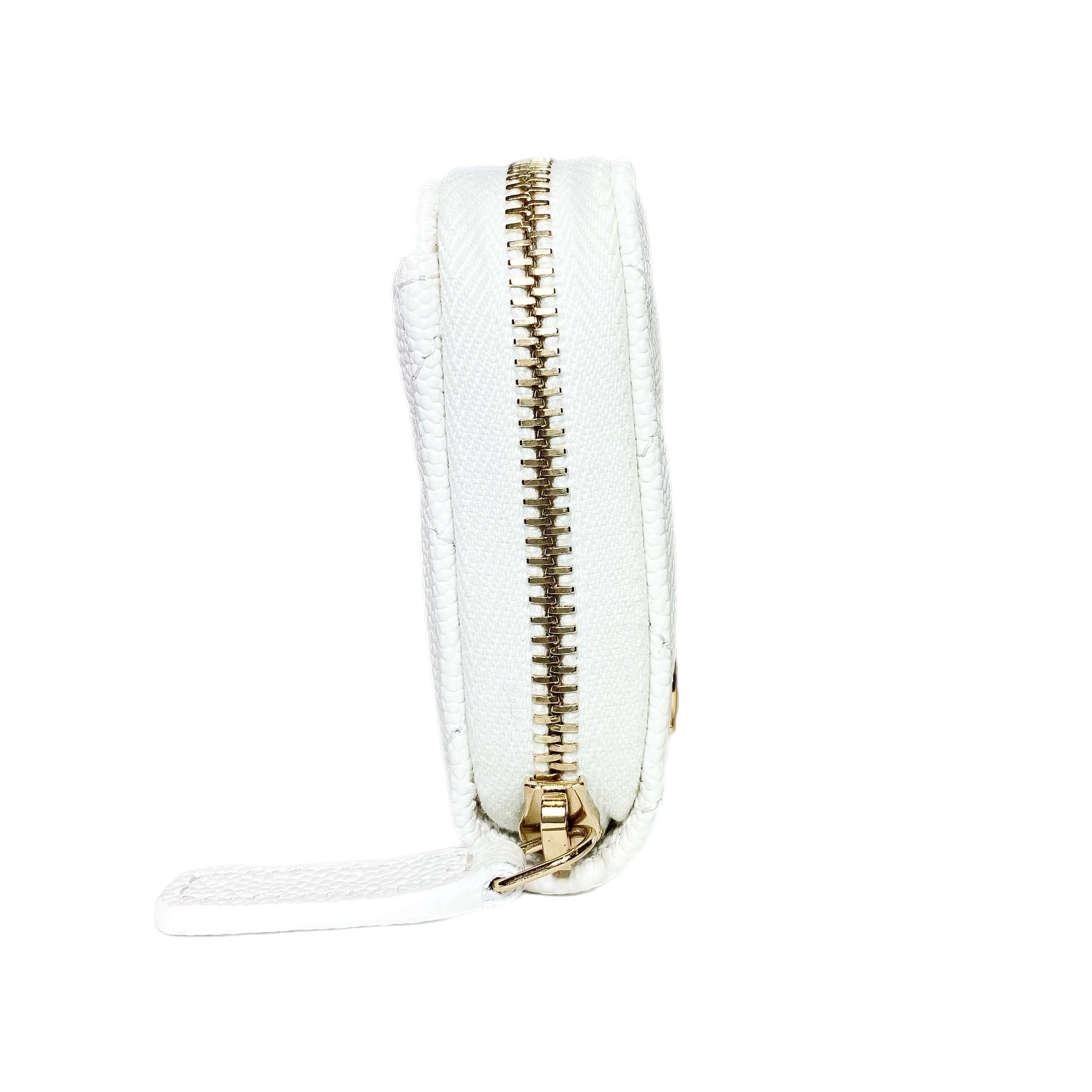 Chanel White Enamel Coco Casino Quilted Zip Coin Purse