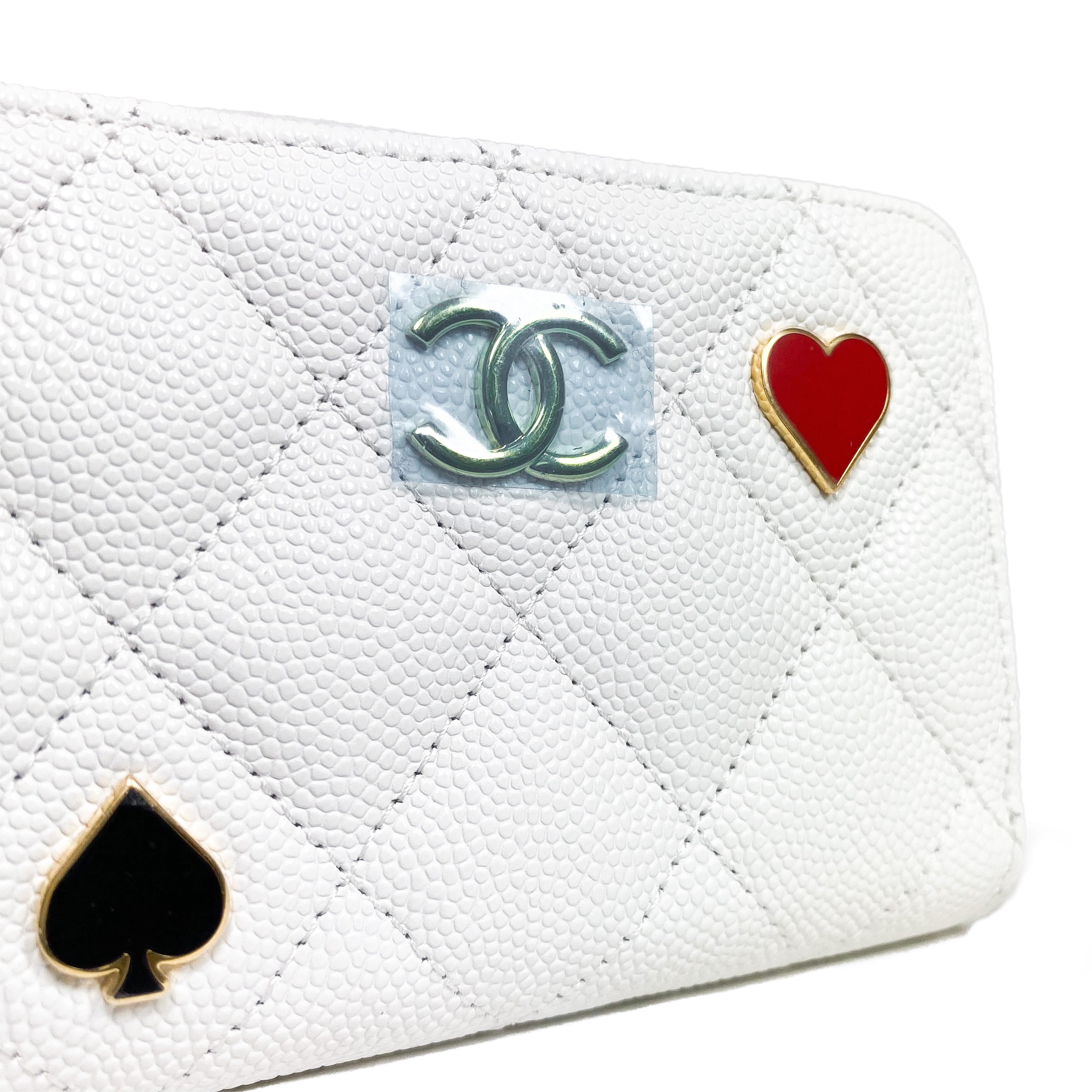 Chanel White Enamel Coco Casino Quilted Zip Coin Purse