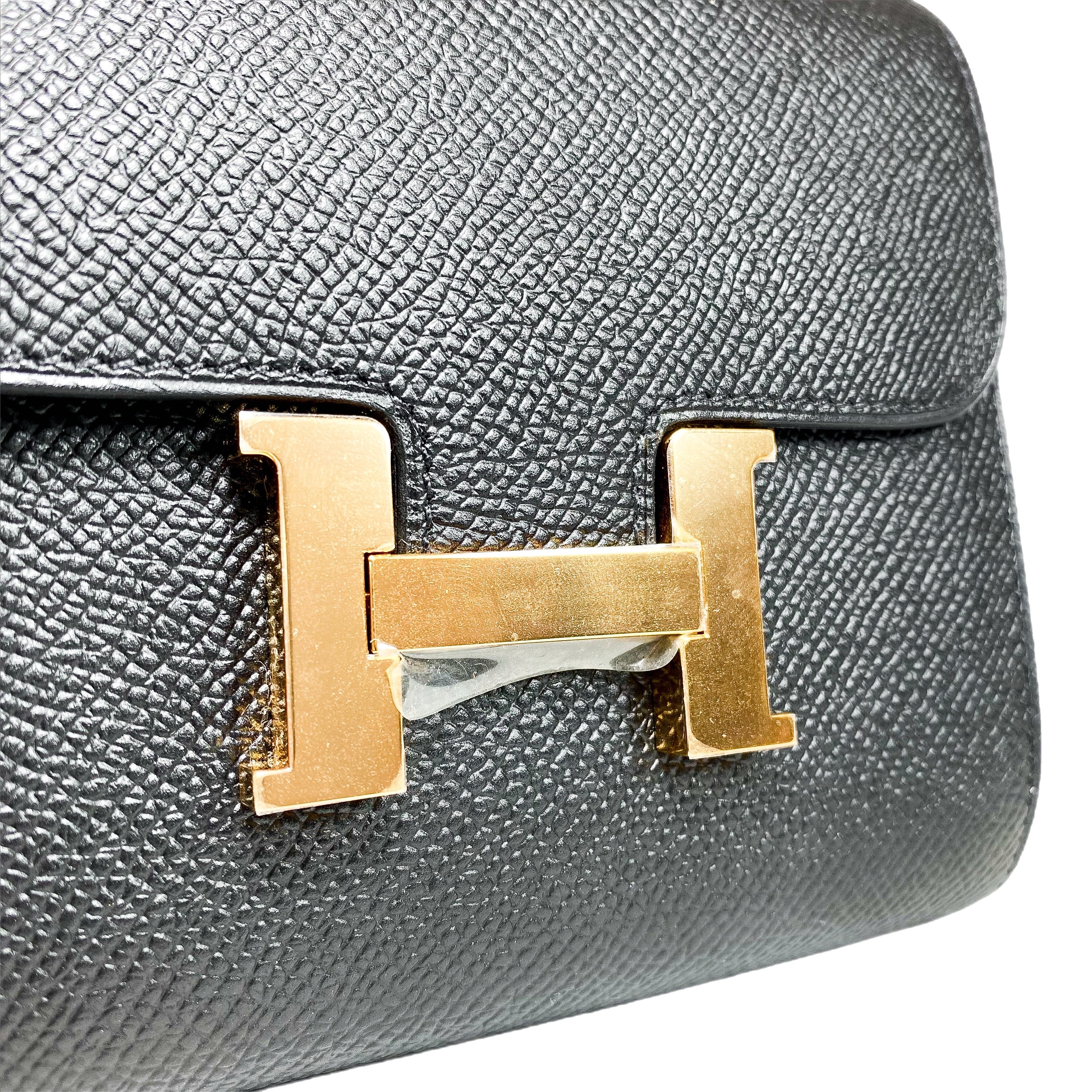 Hermes Constance Compact Wallet Black Epsom Rose Gold Hardware