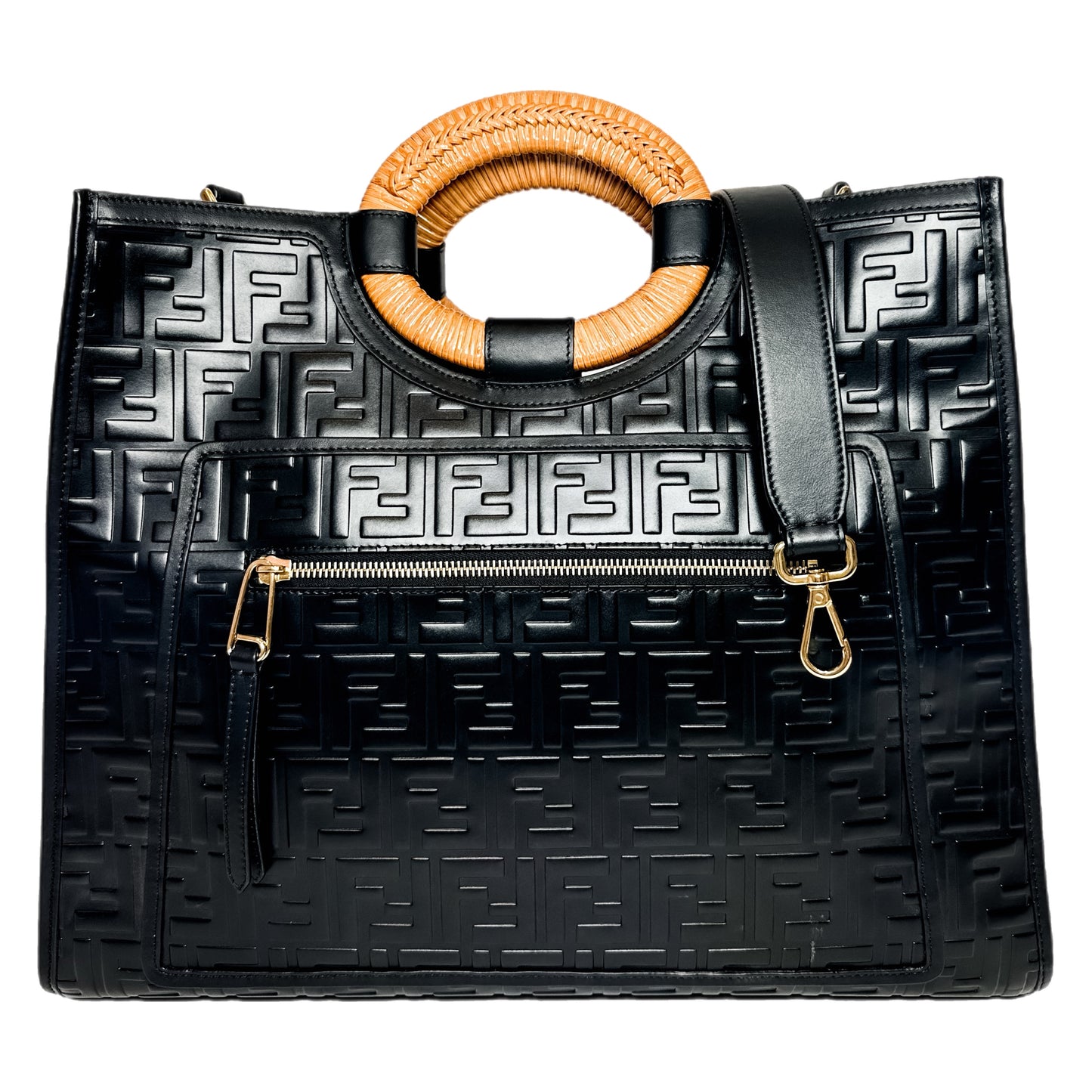 Fendi Black Wicker Embossed Large Runaway Shopper Tote