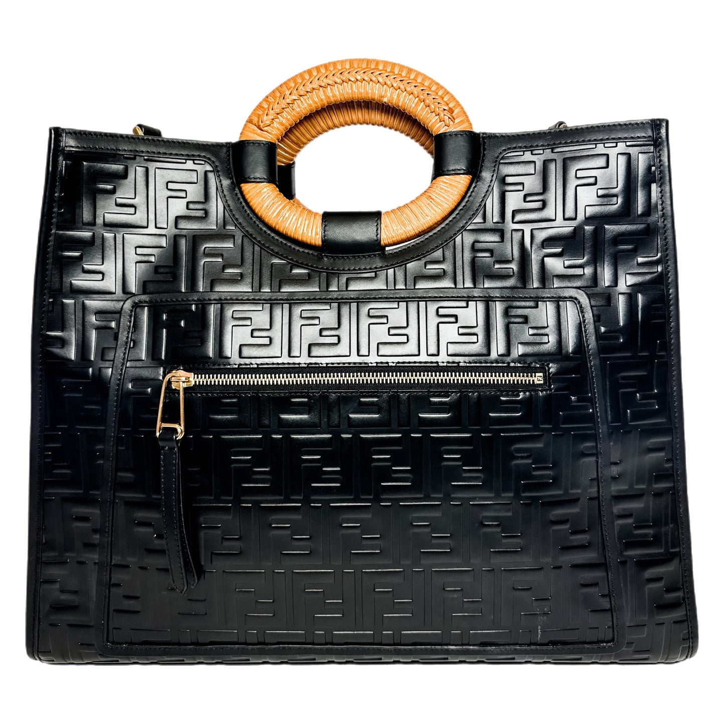 Fendi Black Wicker Embossed Large Runaway Shopper Tote
