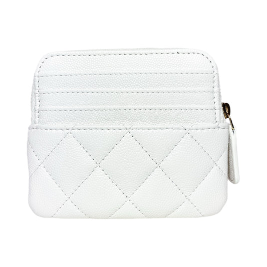 Chanel White Quilted Crystal Zip Card Holder Wallet