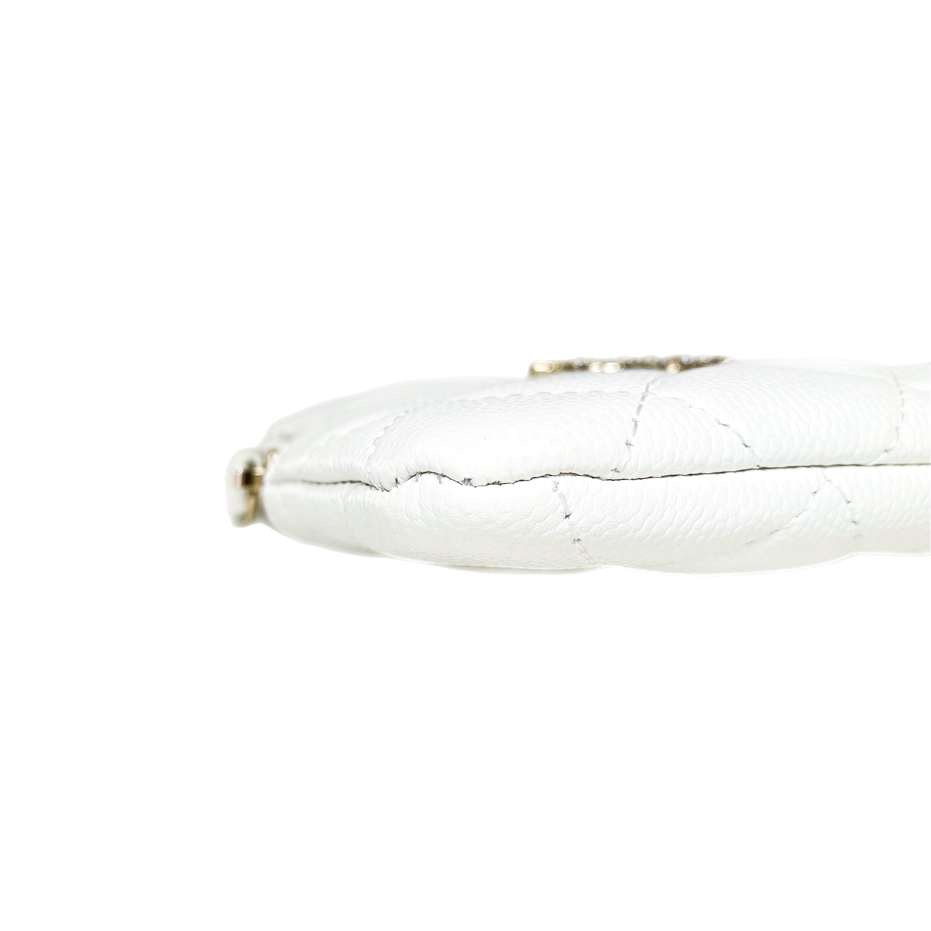 Chanel White Quilted Crystal Zip Card Holder Wallet