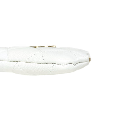 Chanel White Quilted Crystal Zip Card Holder Wallet