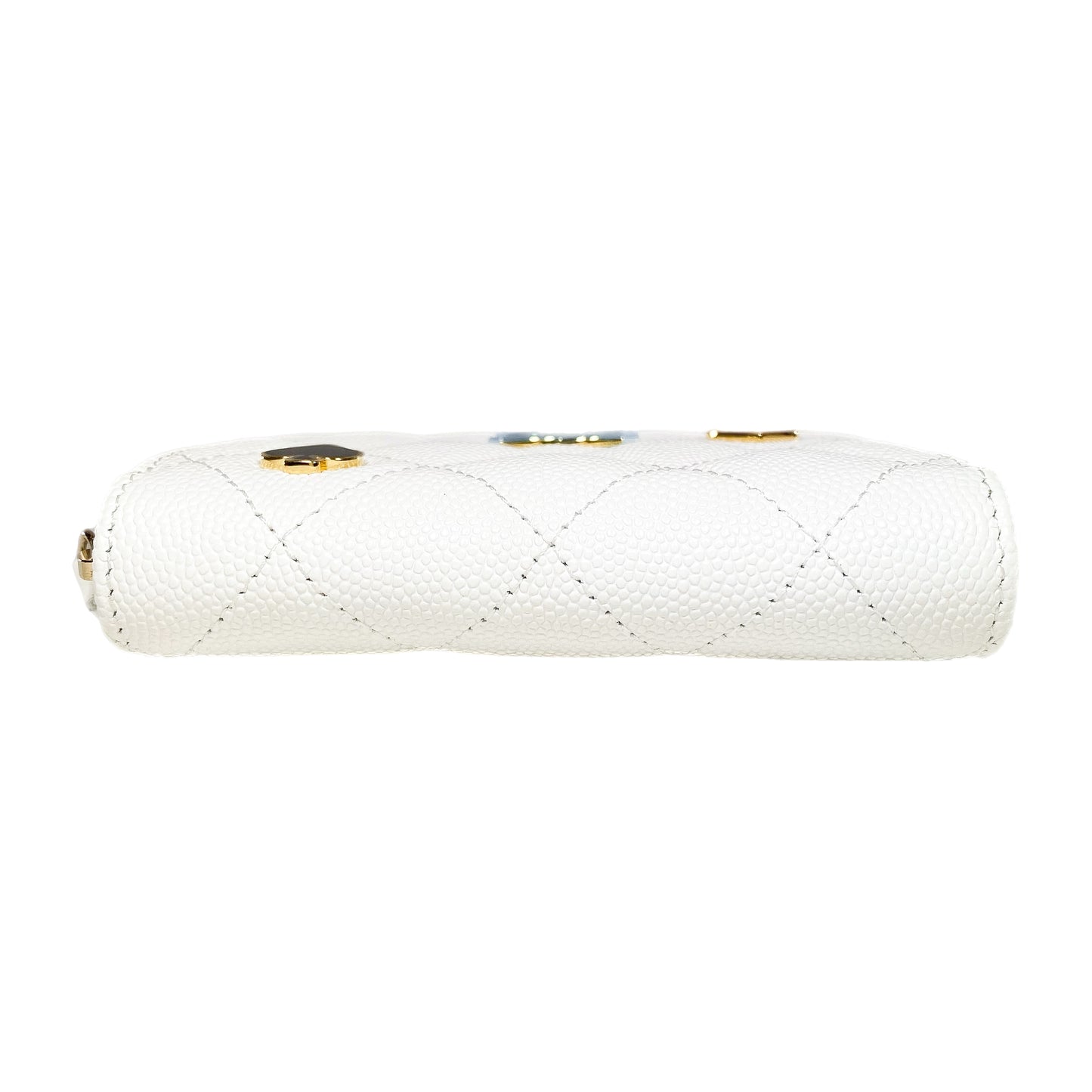 Chanel White Enamel Coco Casino Quilted Zip Coin Purse