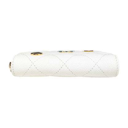 Chanel White Enamel Coco Casino Quilted Zip Coin Purse