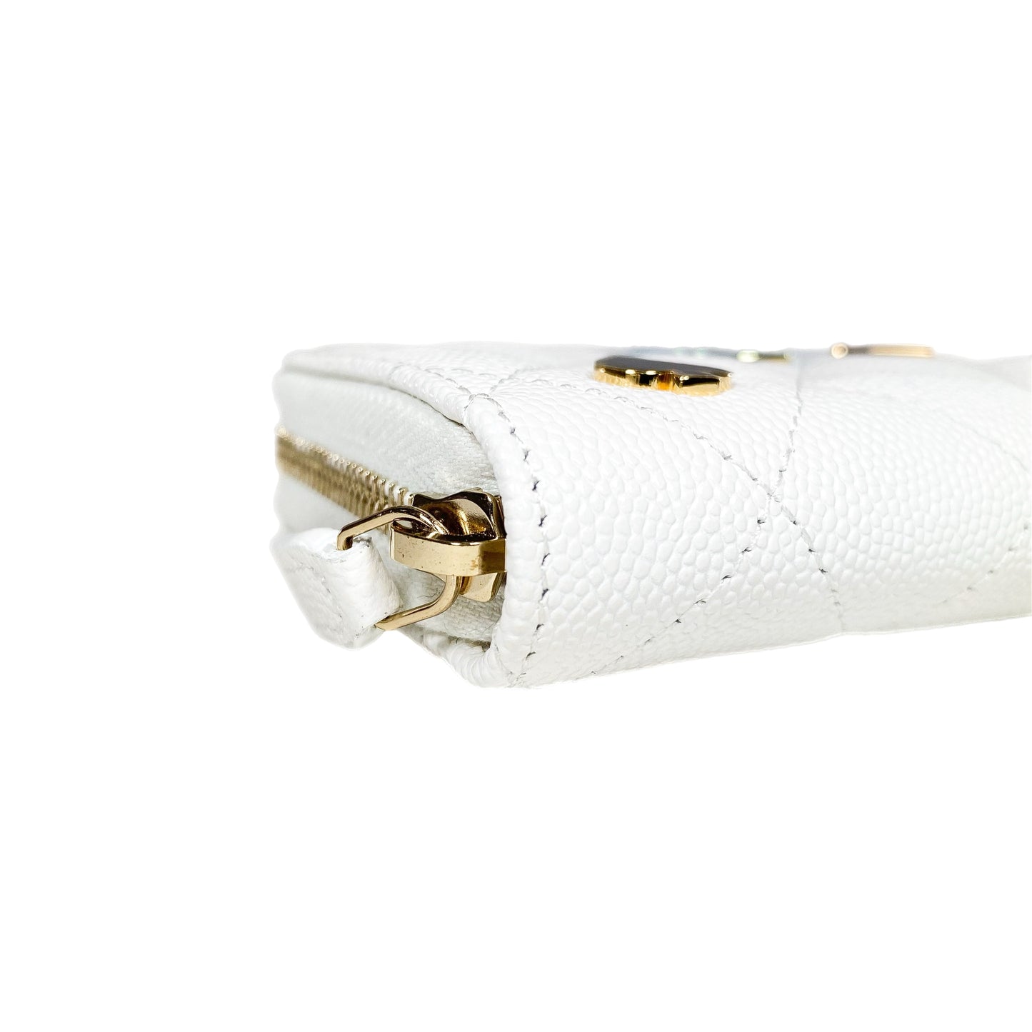 Chanel White Enamel Coco Casino Quilted Zip Coin Purse