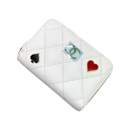 Chanel White Enamel Coco Casino Quilted Zip Coin Purse