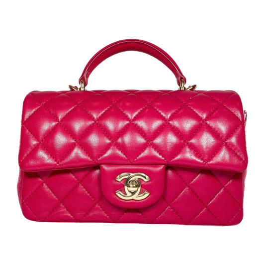 Chanel Dark Pink Mini Top Handle Rectangle Flap Bag