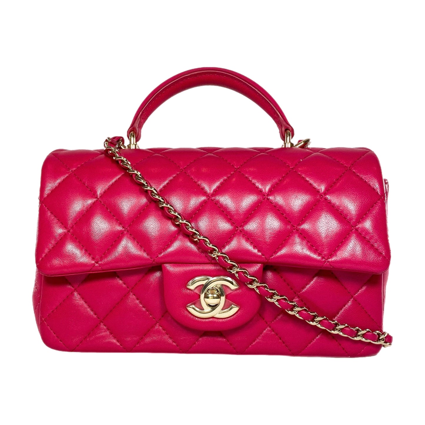 Chanel Dark Pink Mini Top Handle Rectangle Flap Bag