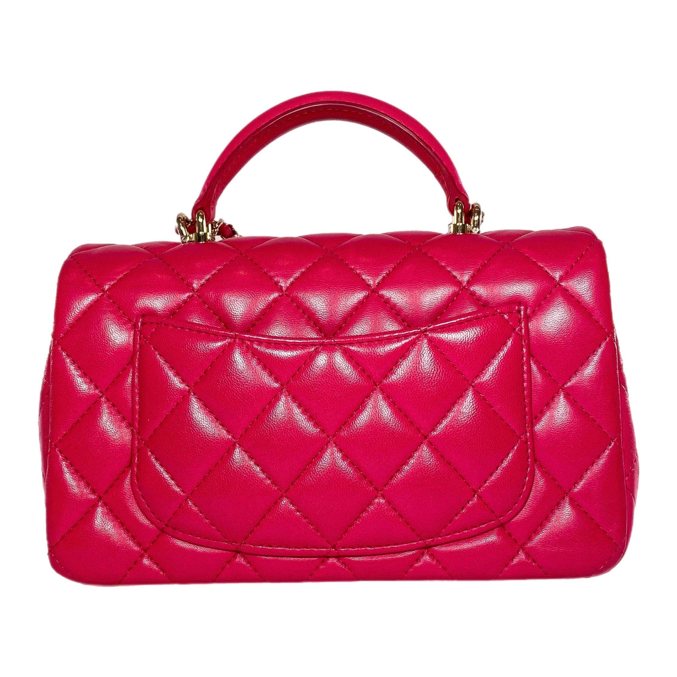 Chanel Dark Pink Mini Top Handle Rectangle Flap Bag