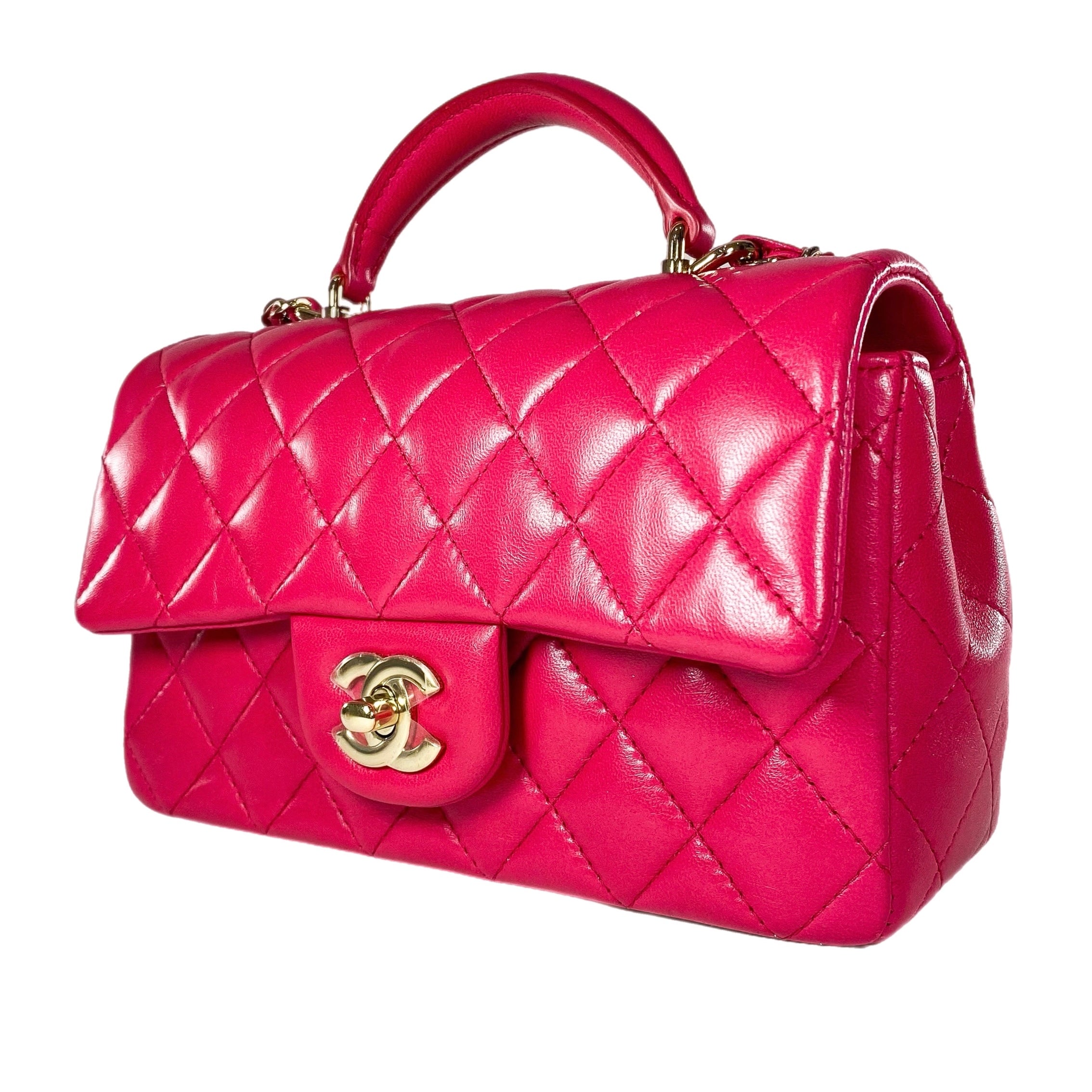 Chanel Dark Pink Mini Top Handle Rectangle Flap Bag