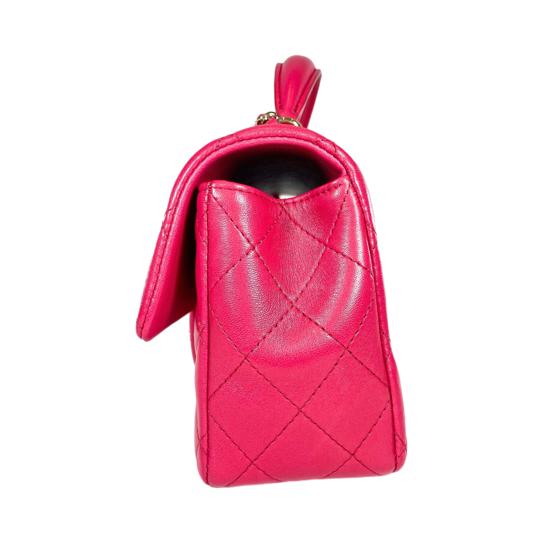 Chanel Dark Pink Mini Top Handle Rectangle Flap Bag