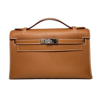 Hermes Kelly Pochette Gold Swift Palladium Hardware