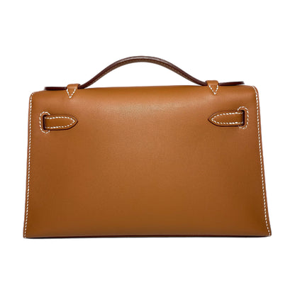 Hermes Kelly Pochette Gold Swift Palladium Hardware