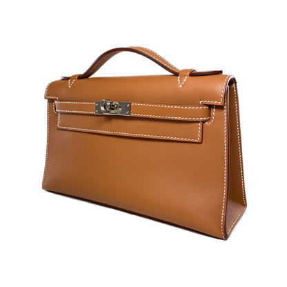 Hermes Kelly Pochette Gold Swift Palladium Hardware