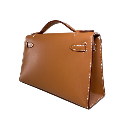 Hermes Kelly Pochette Gold Swift Palladium Hardware