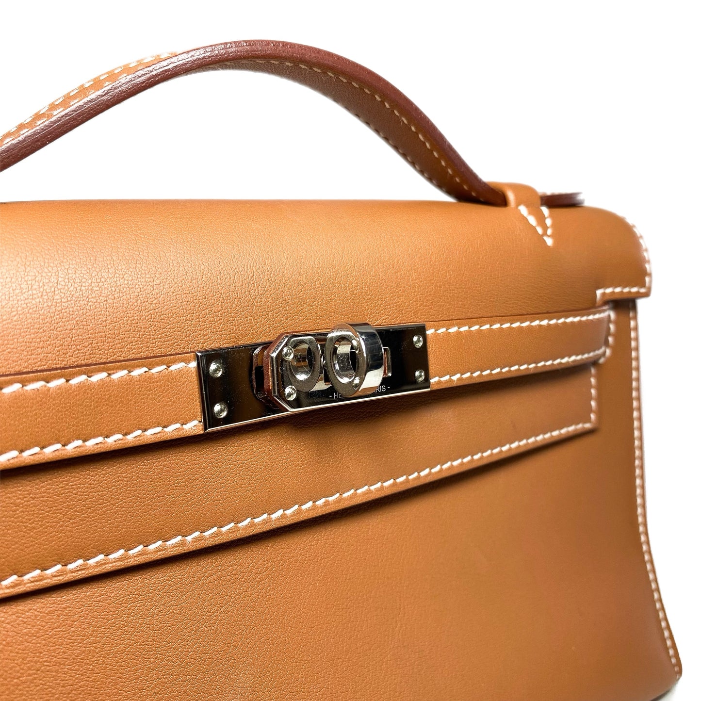 Hermes Kelly Pochette Gold Swift Palladium Hardware