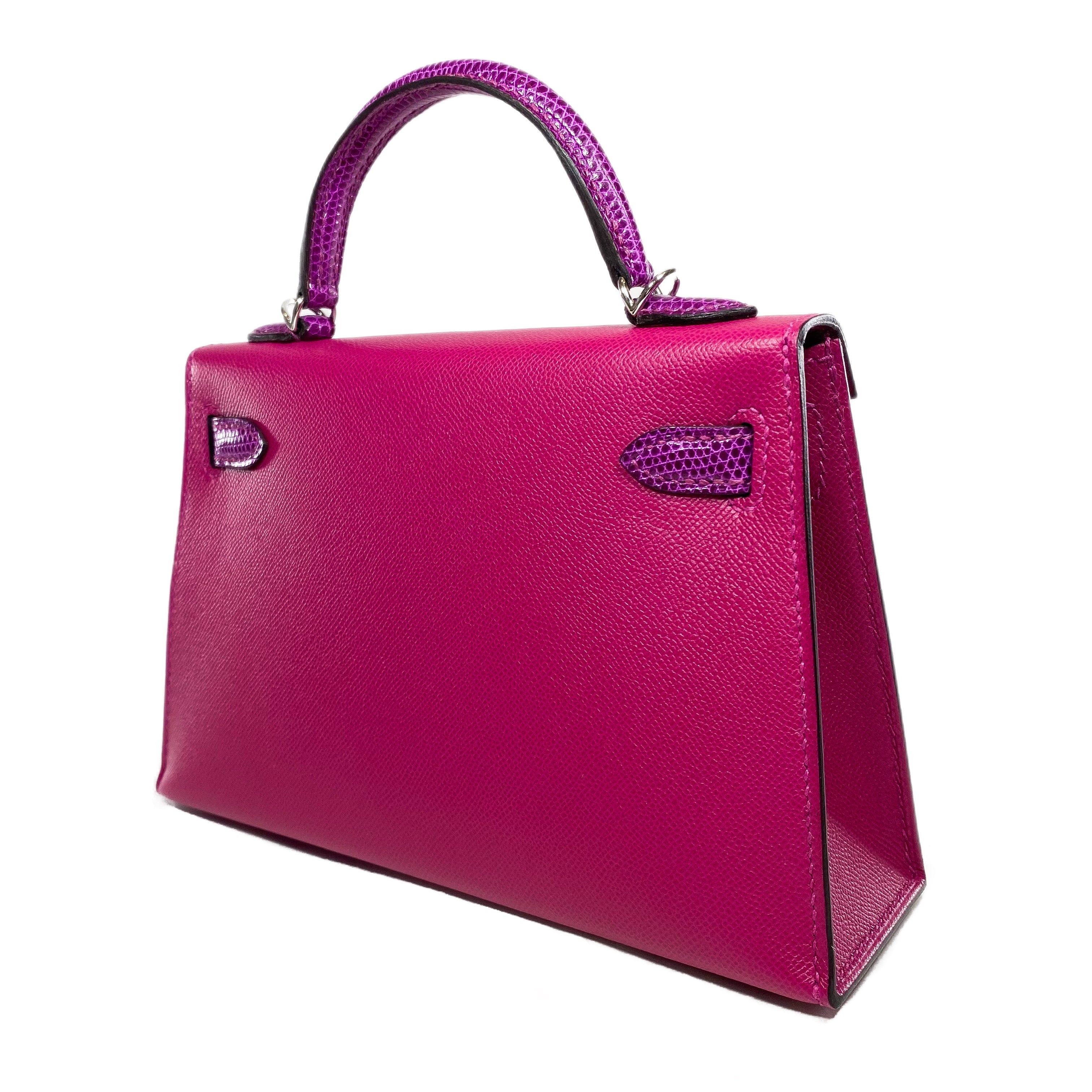 Hermes Mini Kelly 20 Rose Pourpre Madame Touch Lizard Palladium