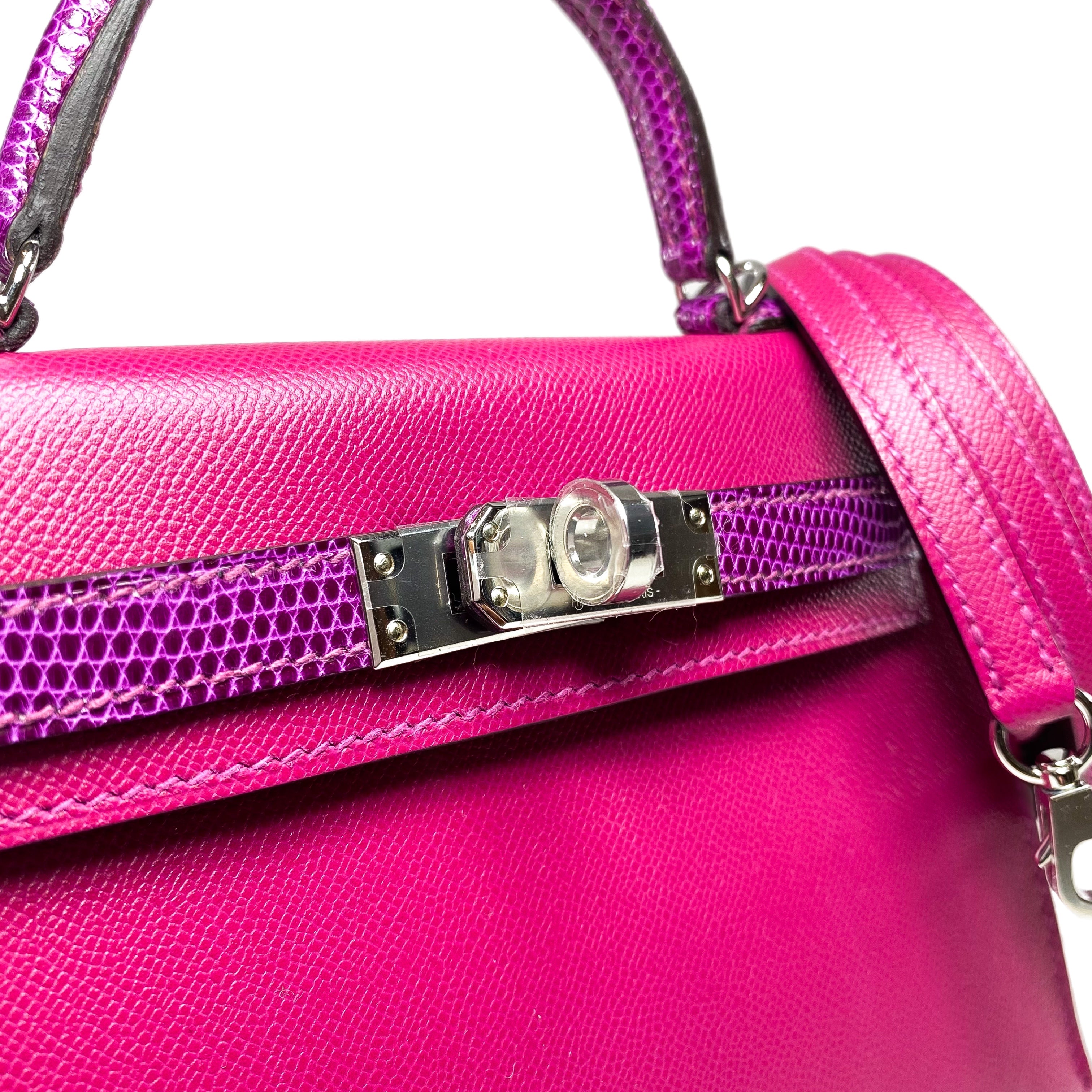 Hermes Mini Kelly 20 Rose Pourpre Madame Touch Lizard Palladium Hardware