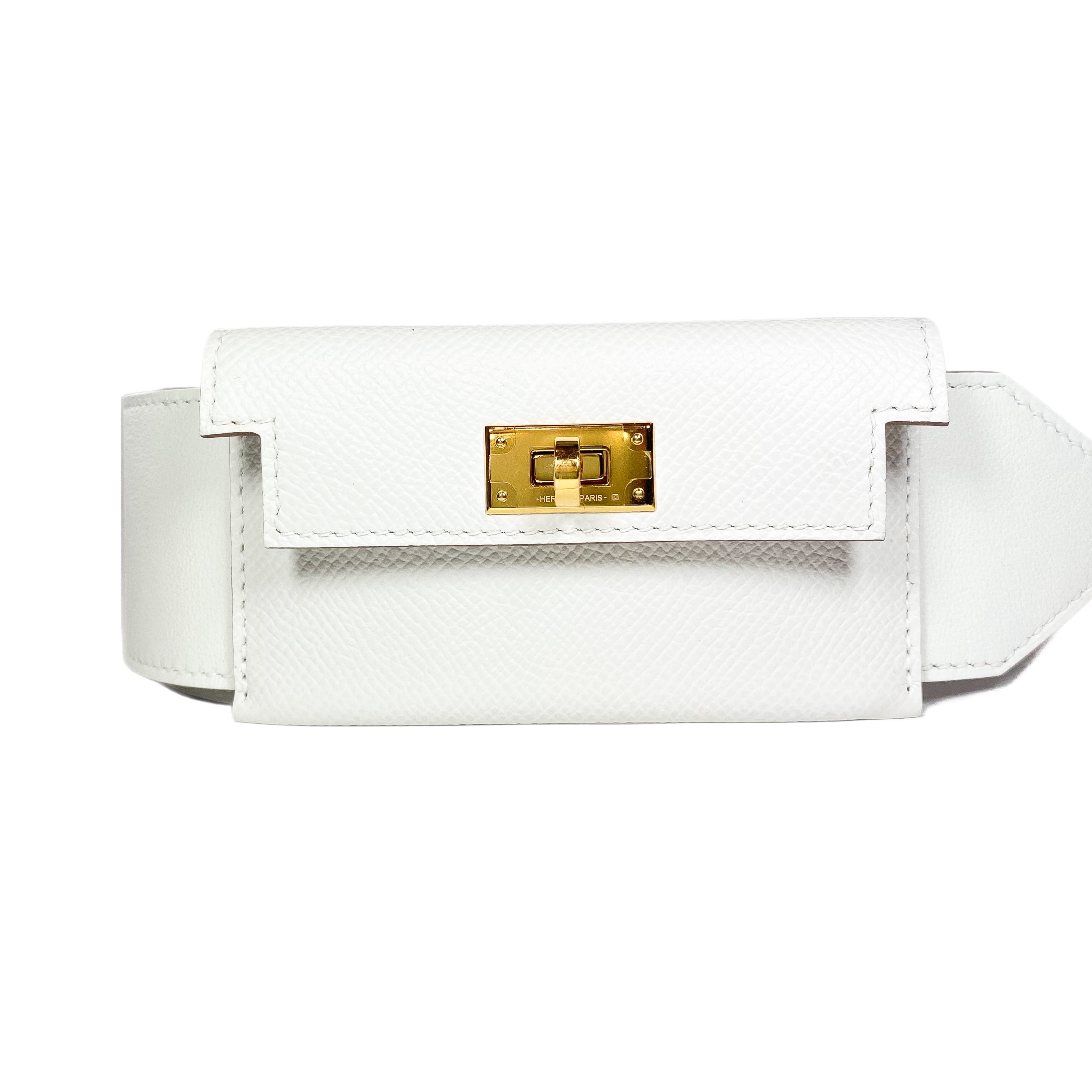 Hermes Kelly White Epsom Pocket Strap Gold Hardware