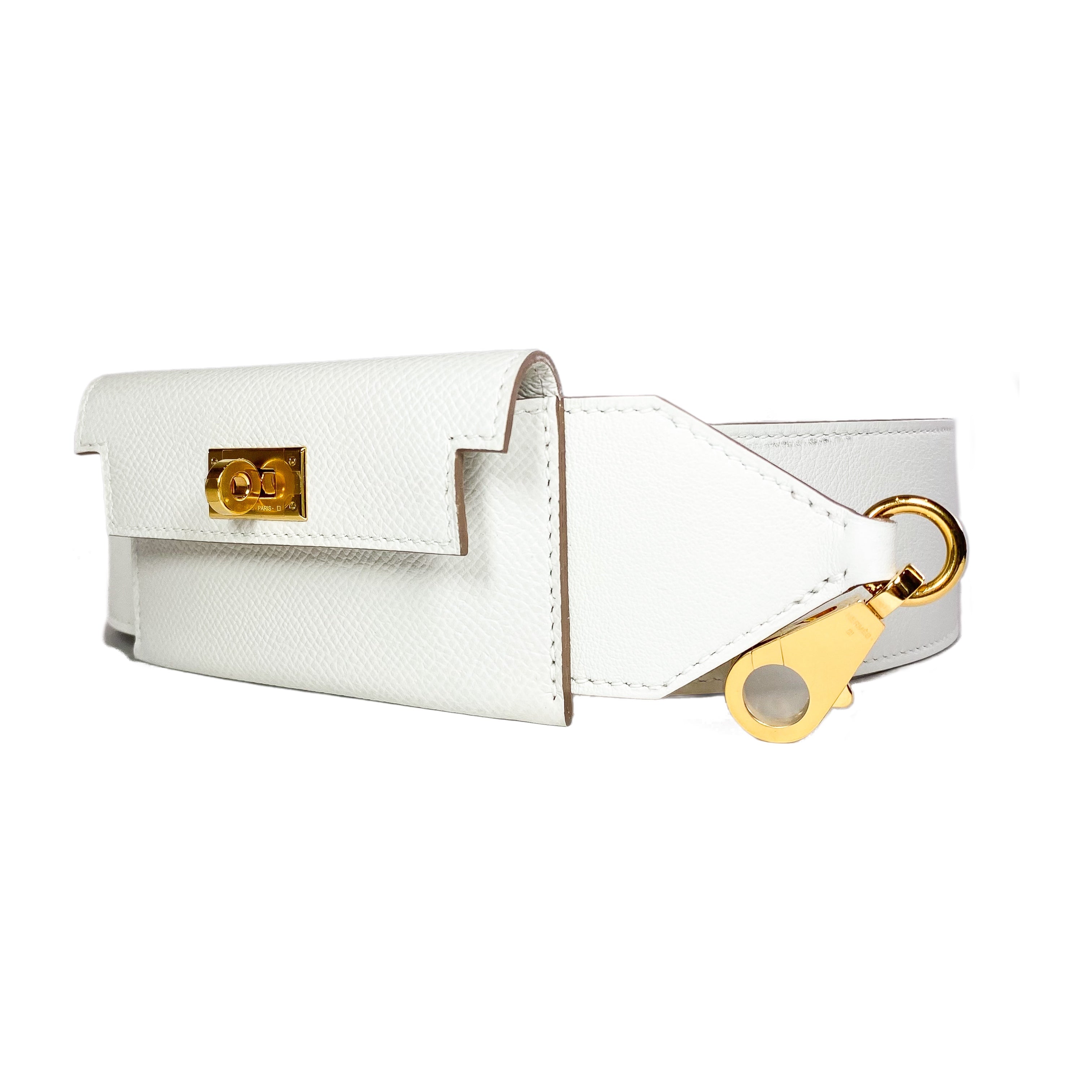 Hermes Kelly White Epsom Pocket Strap Gold Hardware