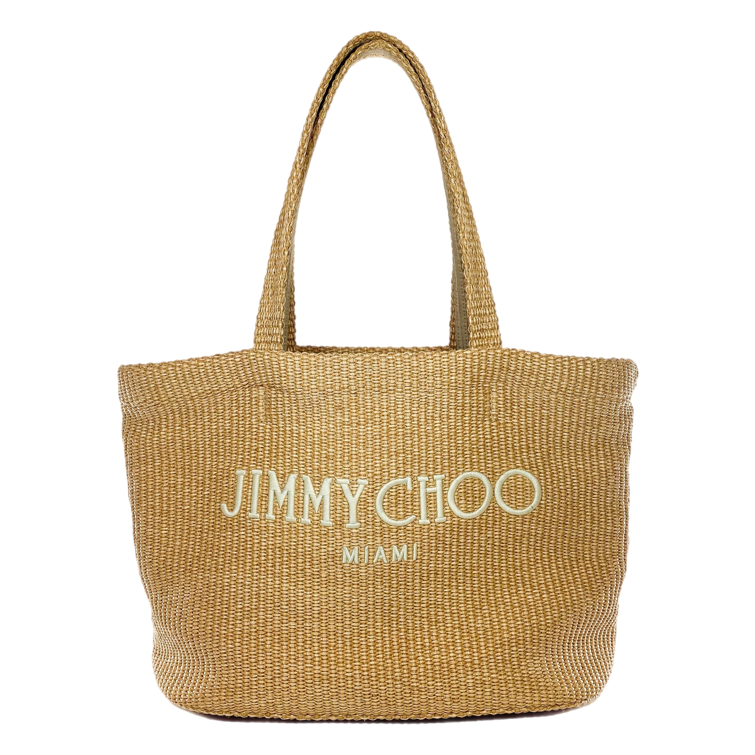 Jimmy Choo Miami Beige Raffia Tote Bag