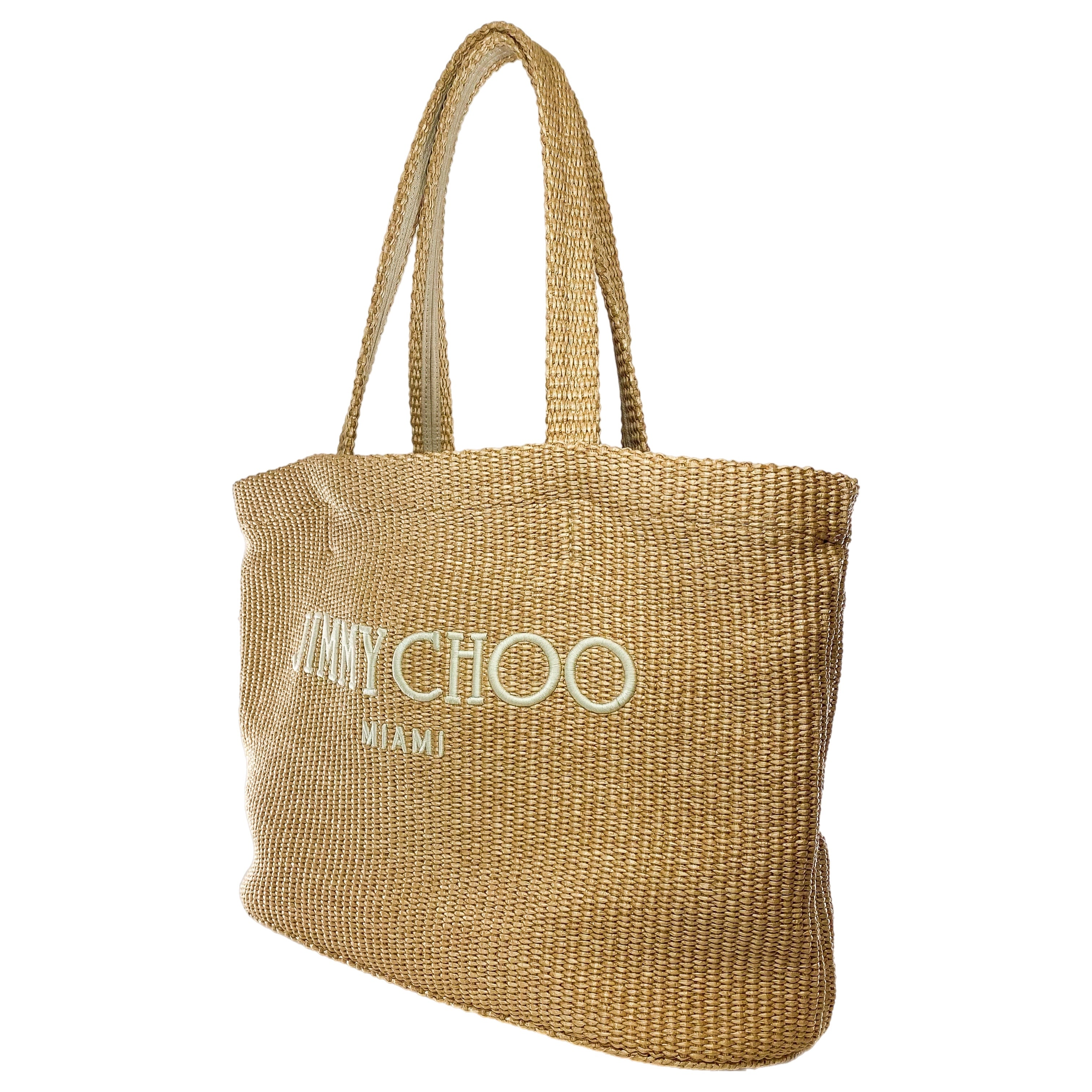 Jimmy Choo Miami Beige Raffia Tote Bag