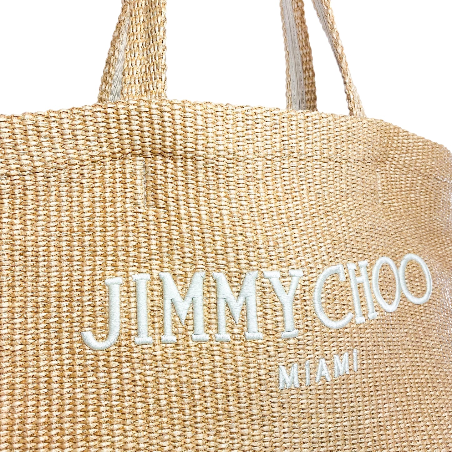 Jimmy Choo Miami Beige Raffia Tote Bag