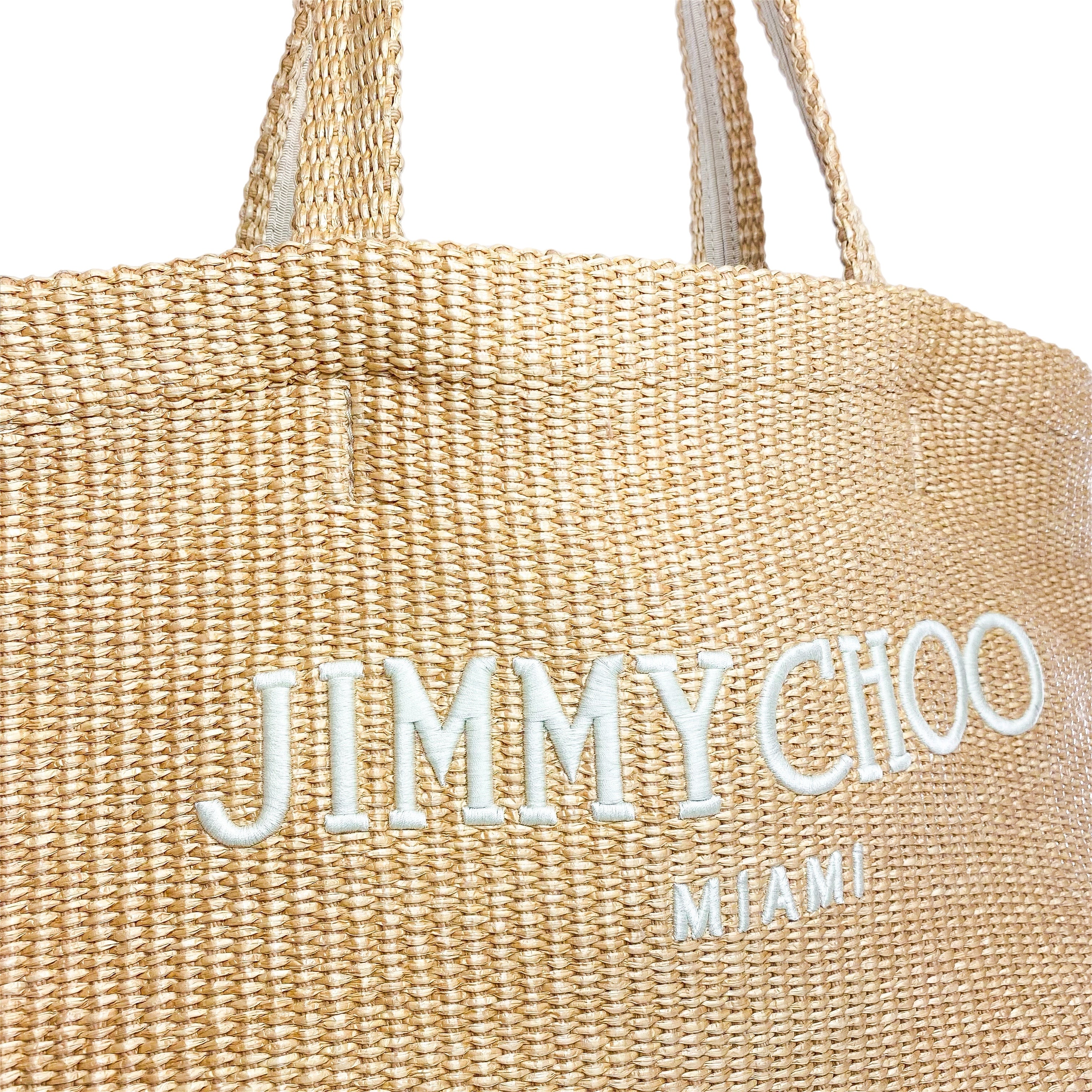 Jimmy Choo Miami Beige Raffia Tote Bag