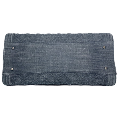 Chanel Black Denim Quilted Boy Shopping Tote