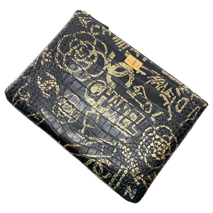 Chanel Black Gold Crocodile Embossed Calfskin Graffiti 2.55 Medium Cocodile Reissue Cosmetic Case