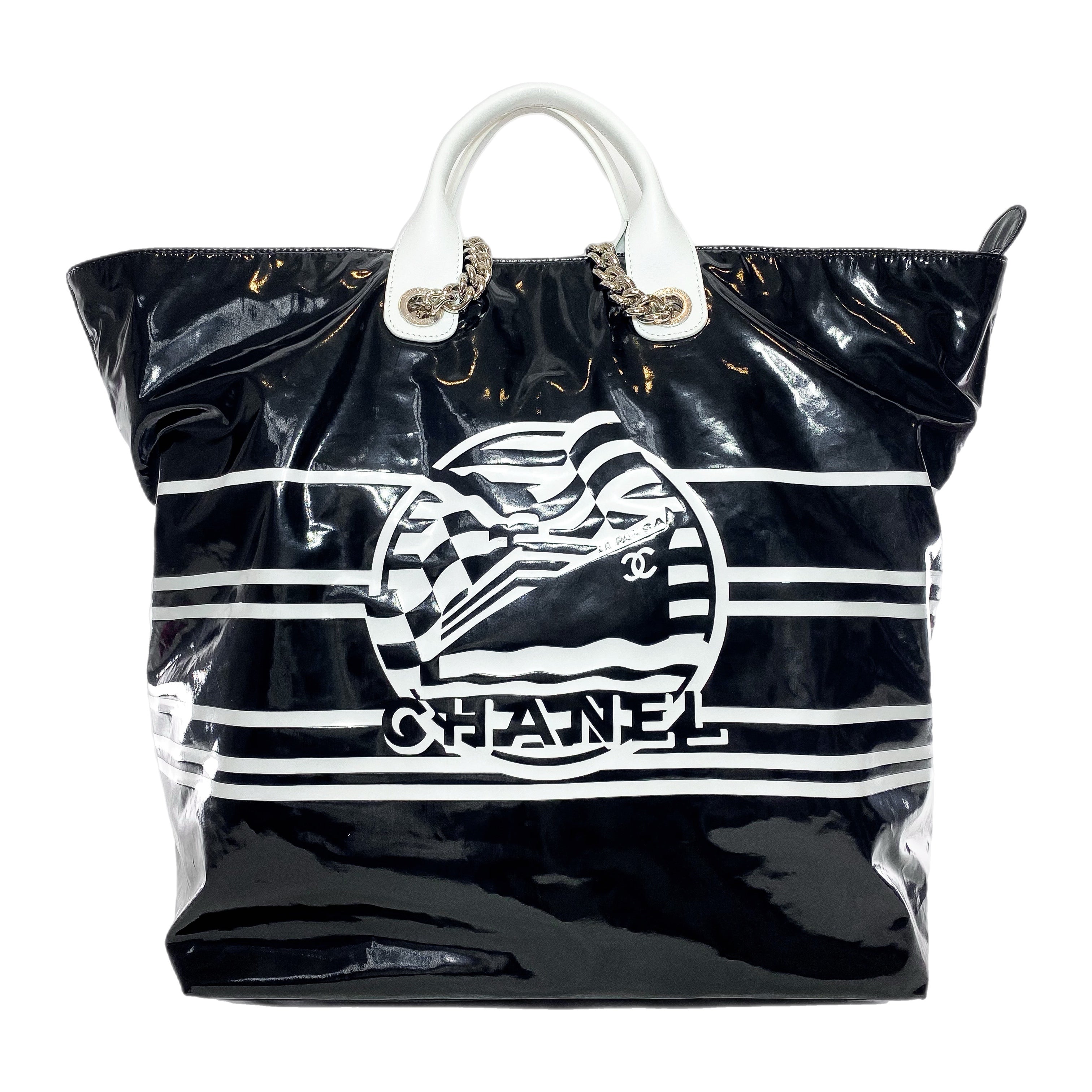 Chanel Black White Vinyl La Pausa Bay Shopping Bag