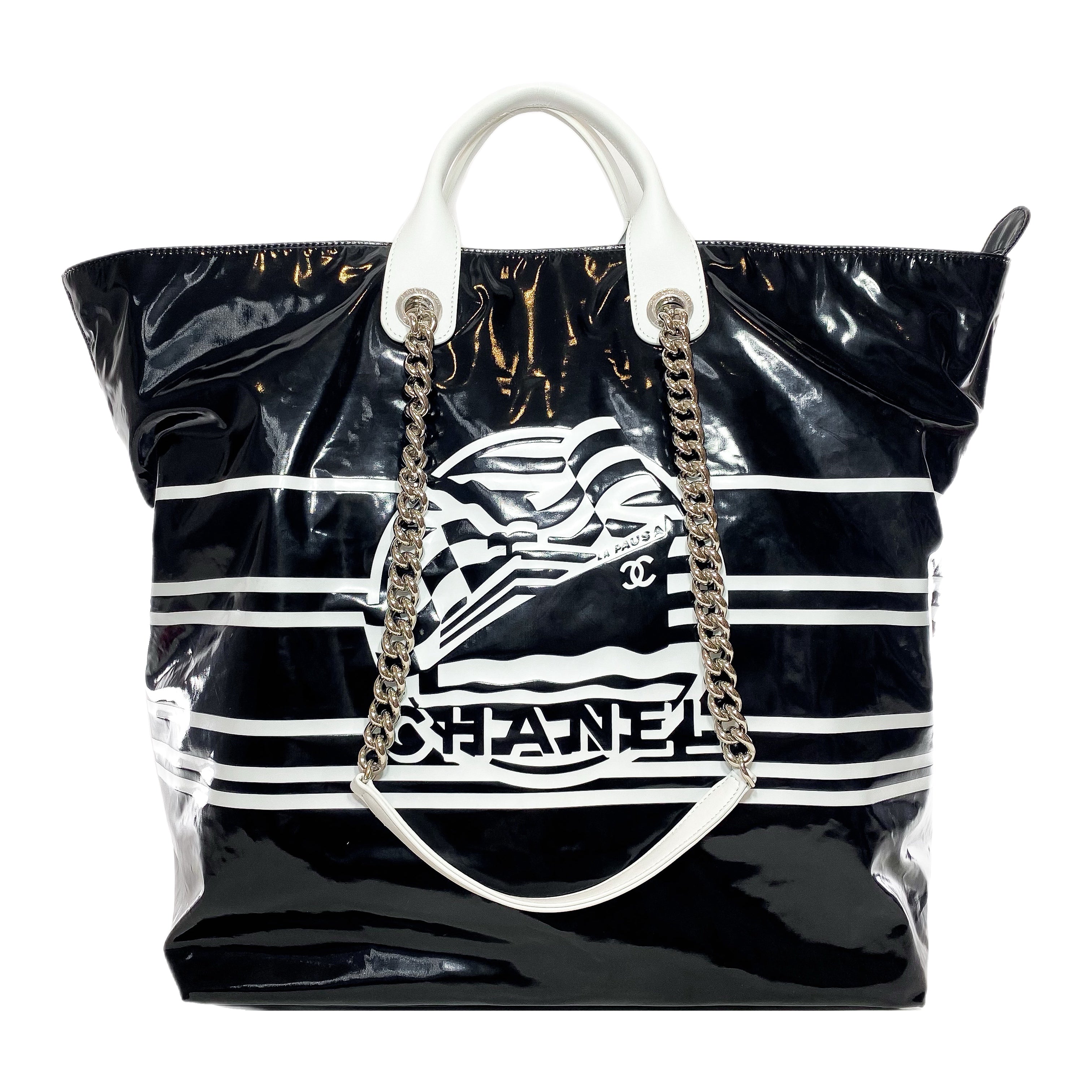 Chanel Black White Vinyl La Pausa Bay Shopping Bag