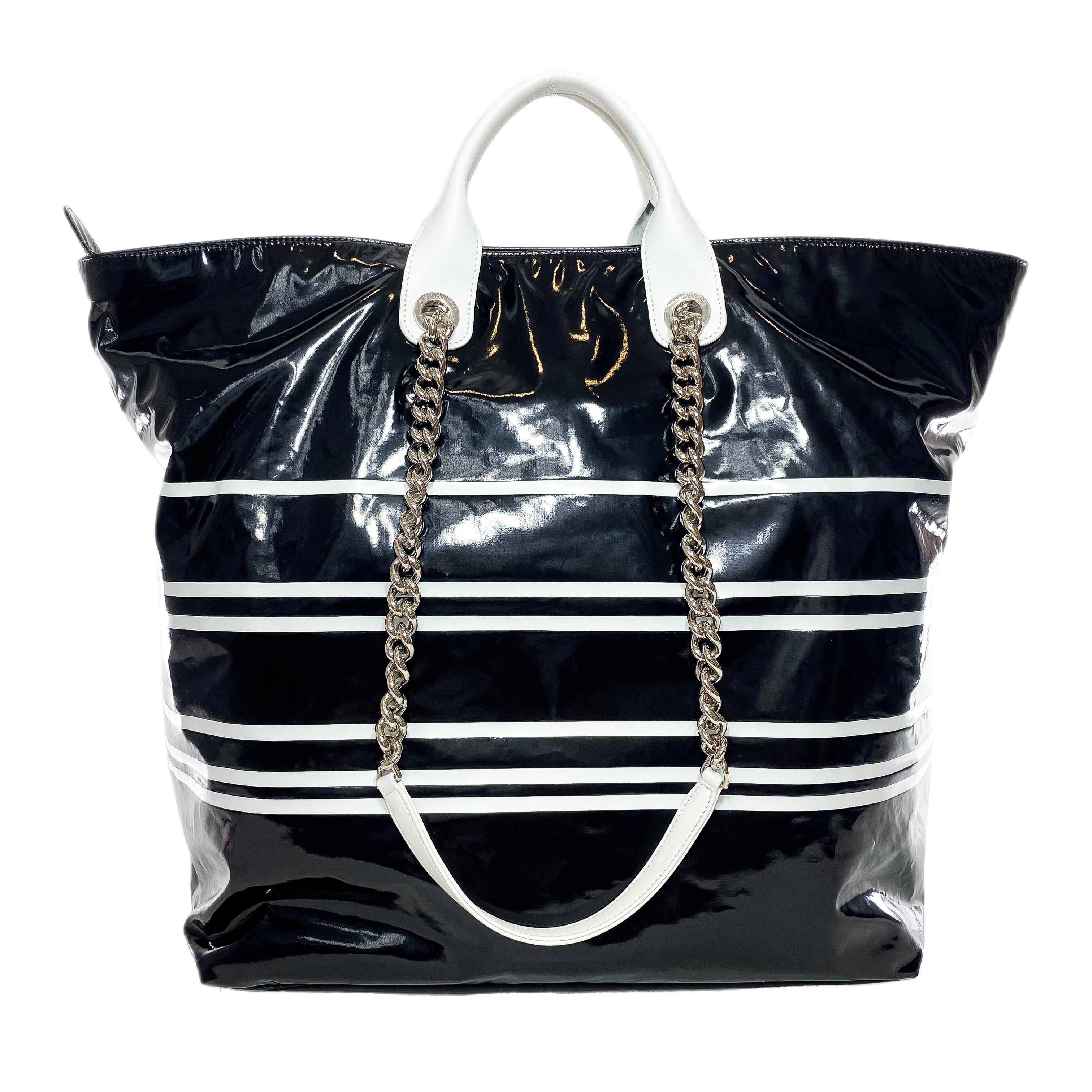 Chanel Black White Vinyl La Pausa Bay Shopping Bag