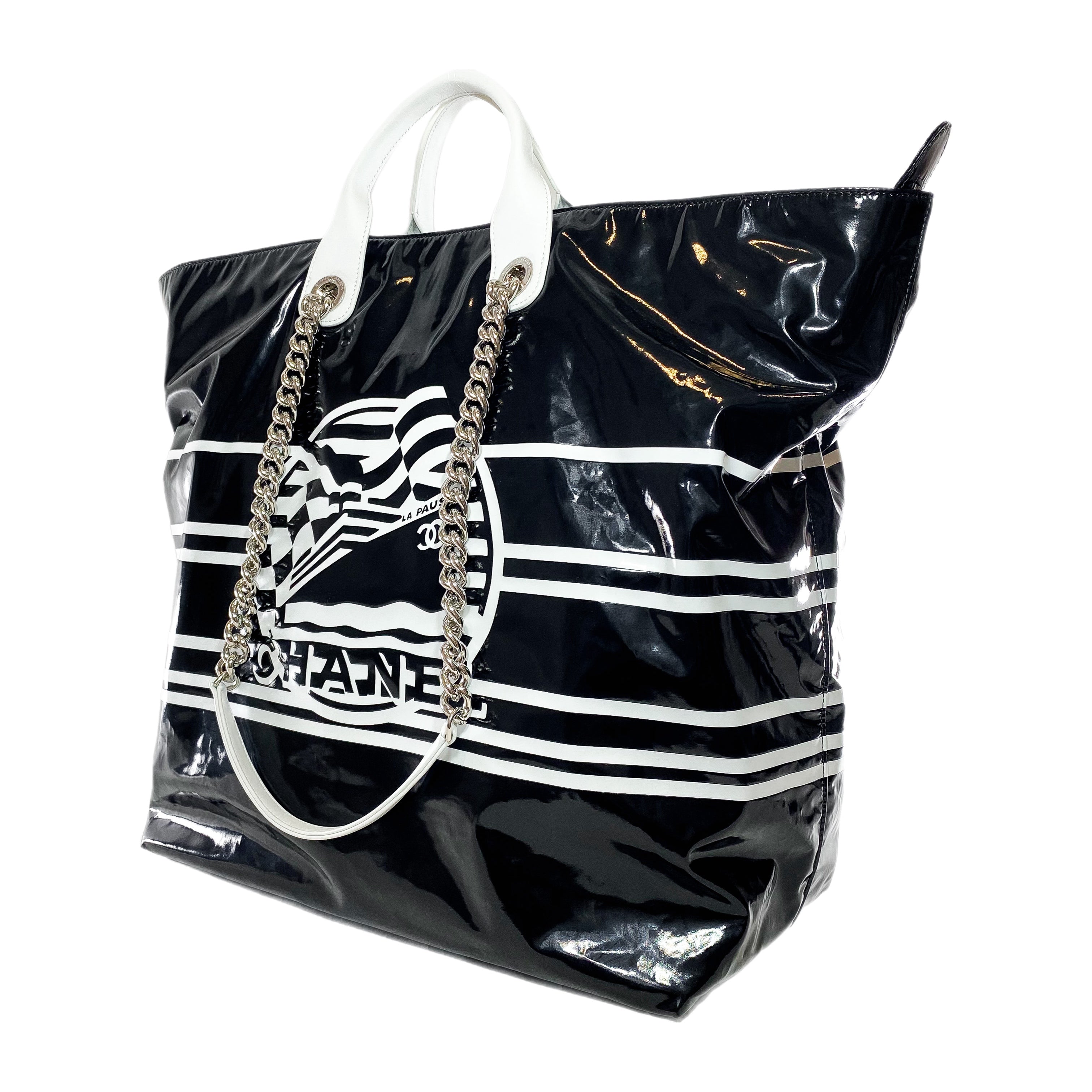 Chanel Black White Vinyl La Pausa Bay Shopping Bag