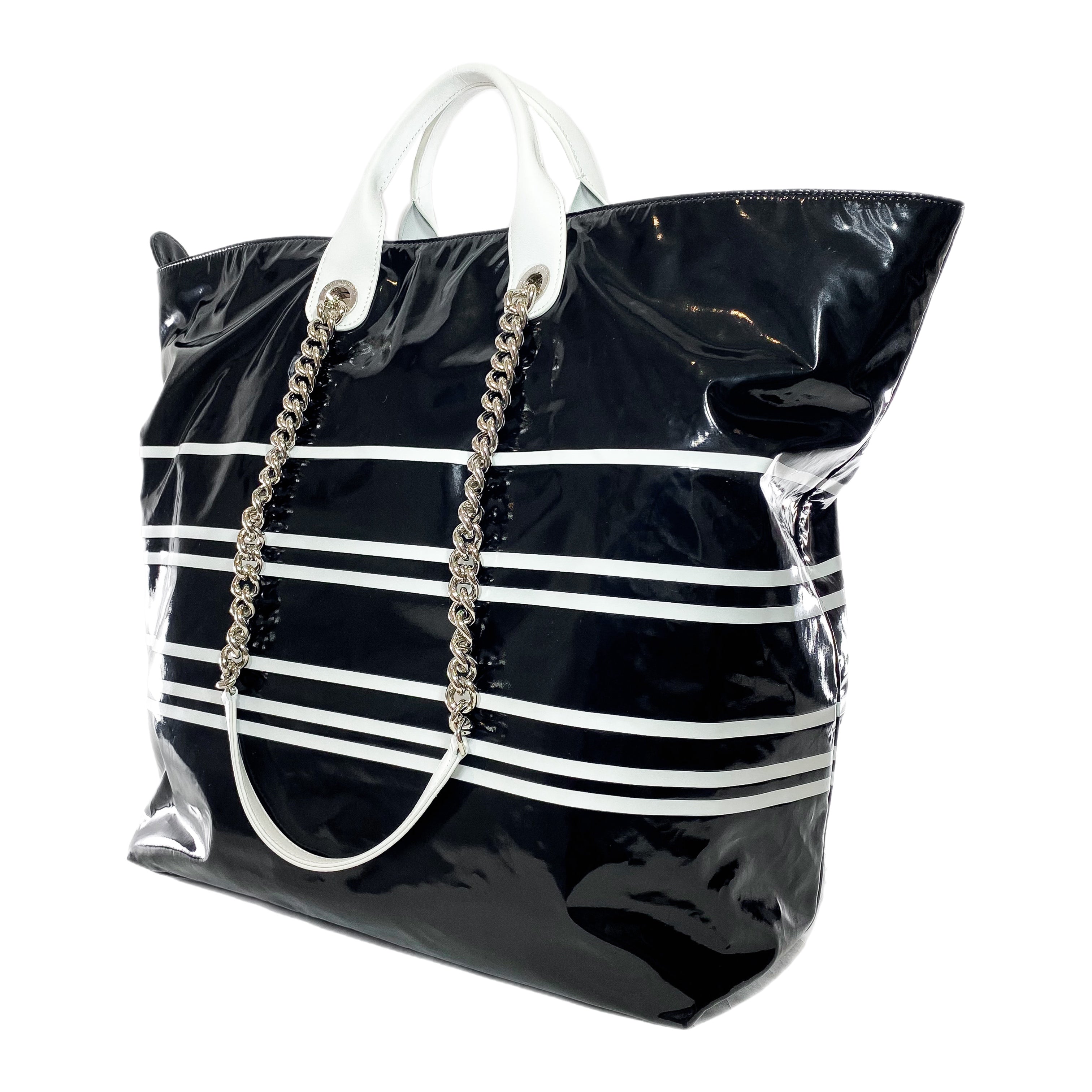 Chanel Black White Vinyl La Pausa Bay Shopping Bag