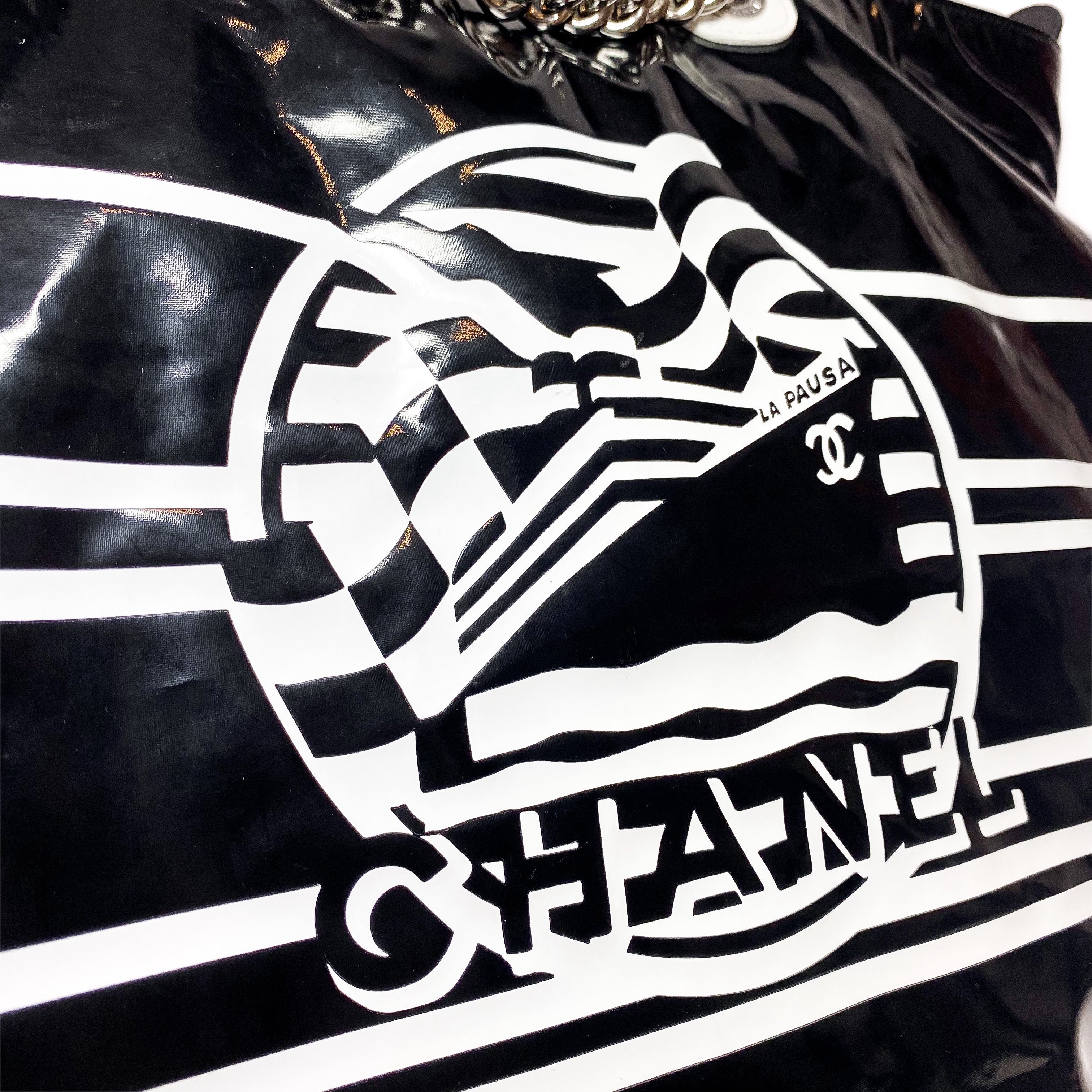 Chanel Black White Vinyl La Pausa Bay Shopping Bag