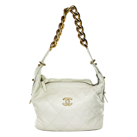 Chanel White Quilted Daily Hobo Bag