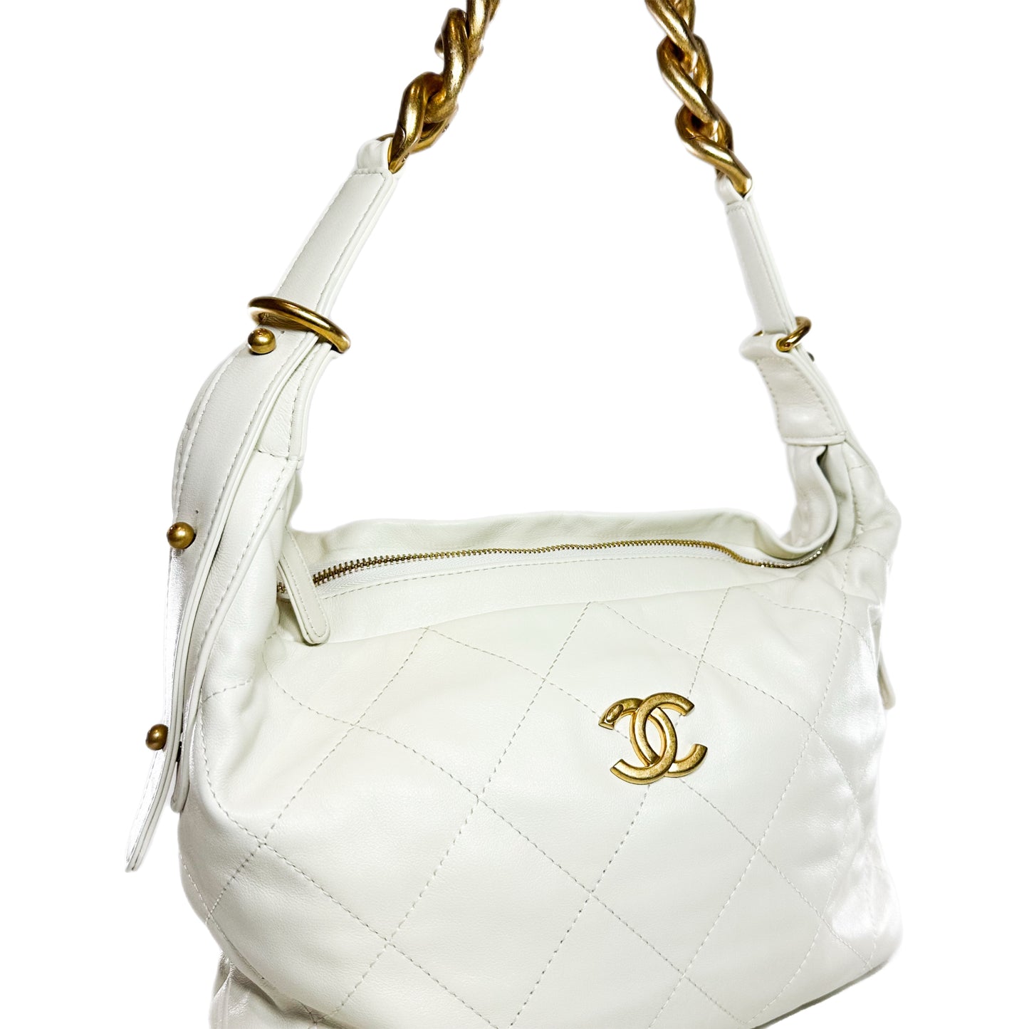 Chanel White Quilted Daily Hobo Bag