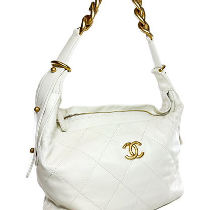 Chanel White Quilted Daily Hobo Bag