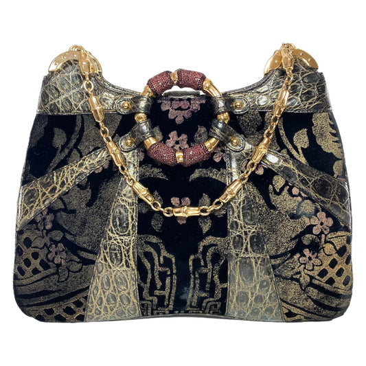 Gucci Black Alligator Velvet Chain Shoulder Bag