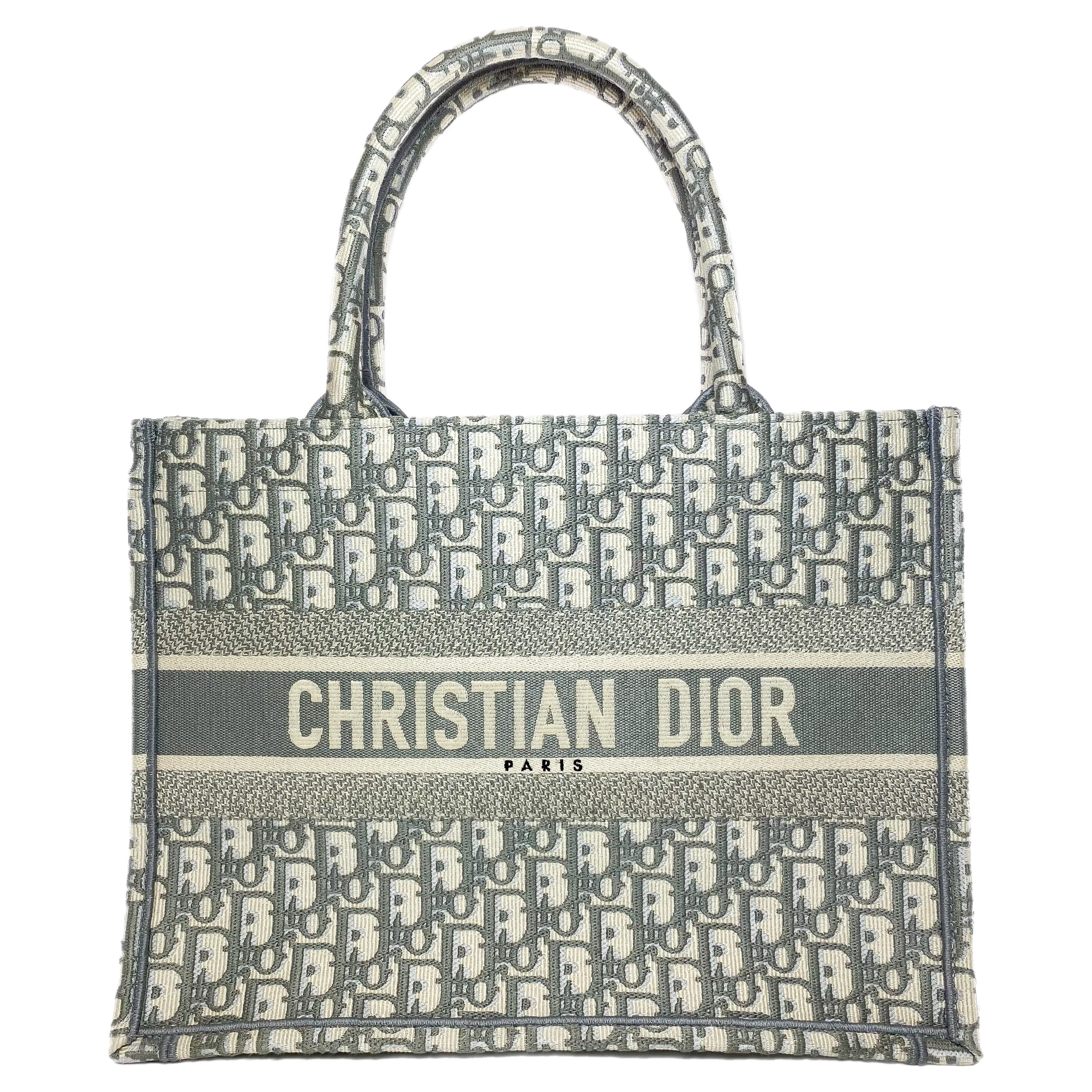 Dior Medium Ecru Gray Oblique Embroidered Book Tote