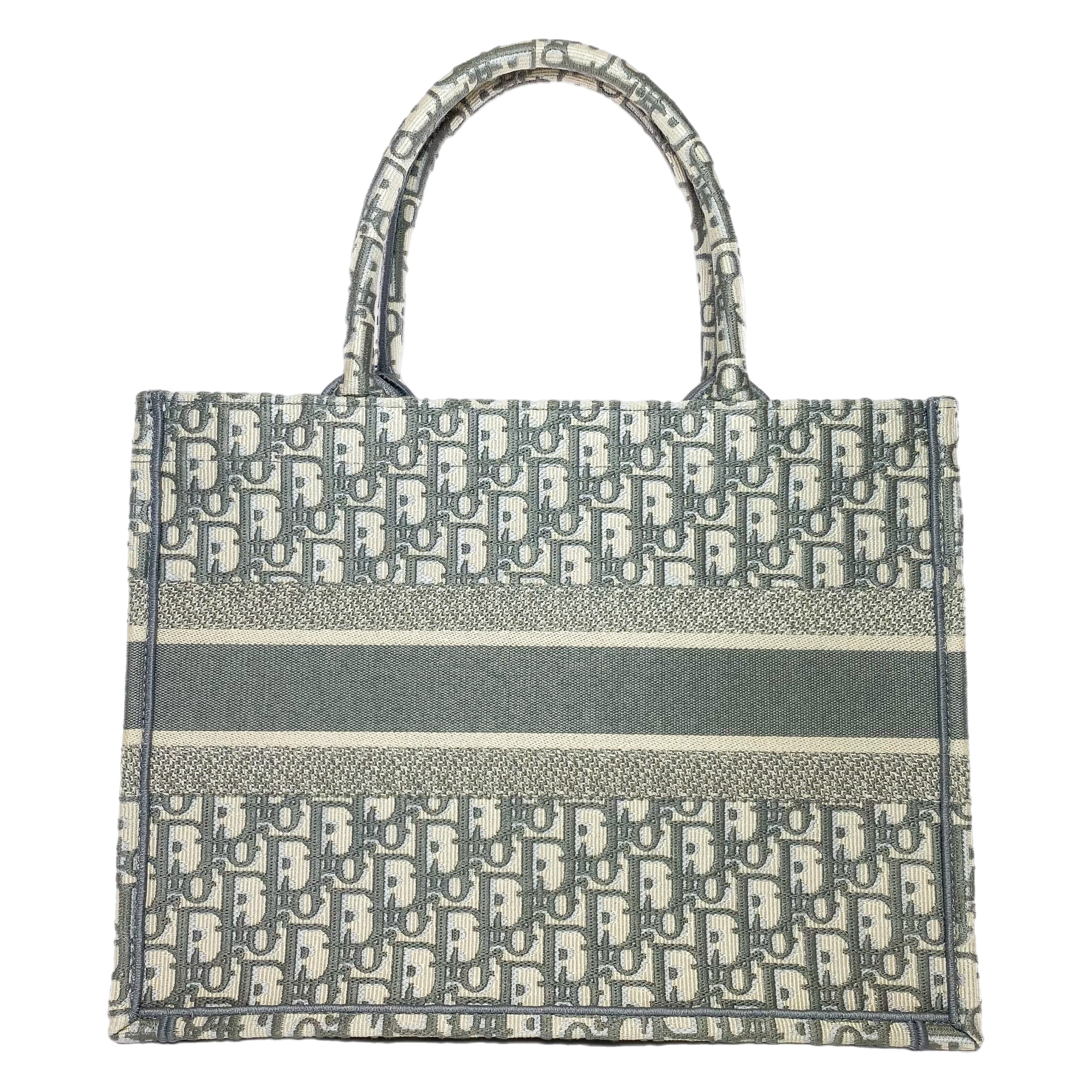 Dior Medium Ecru Gray Oblique Embroidered Book Tote