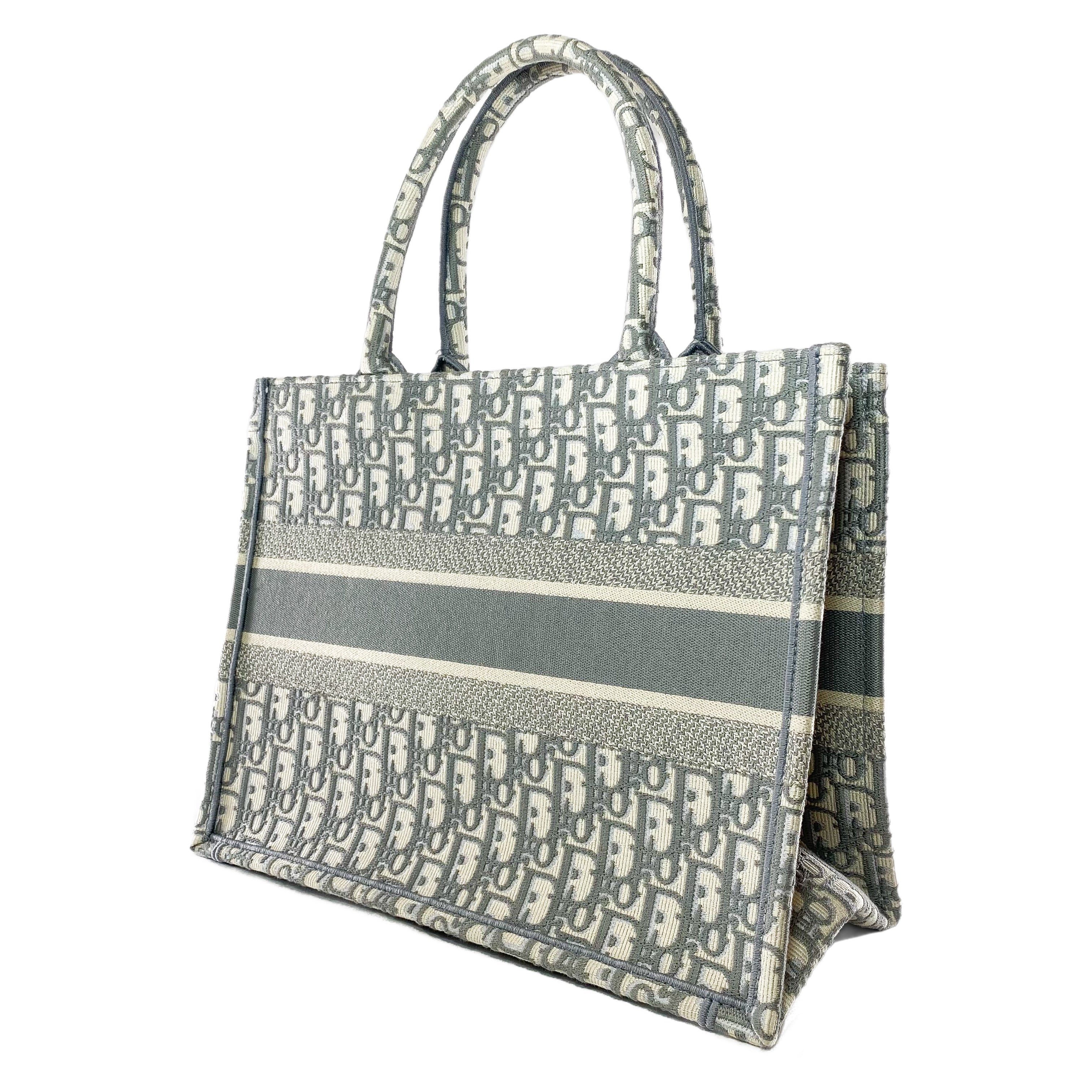 Dior Medium Ecru Gray Oblique Embroidered Book Tote