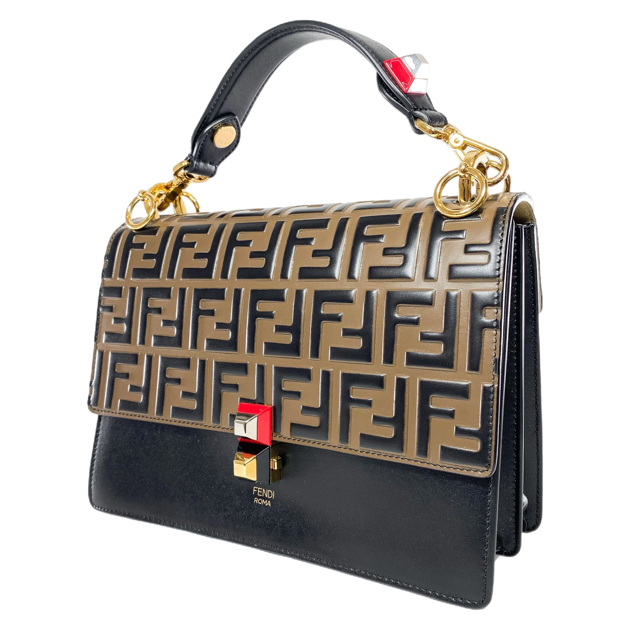Fendi Vitello Liberty Bi-Color FF 1974 Embossed Kan I Shoulder Bag