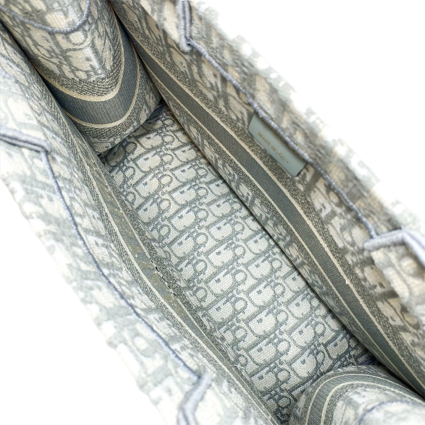 Dior Medium Ecru Gray Oblique Embroidered Book Tote