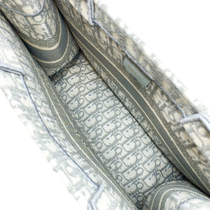 Dior Medium Ecru Gray Oblique Embroidered Book Tote