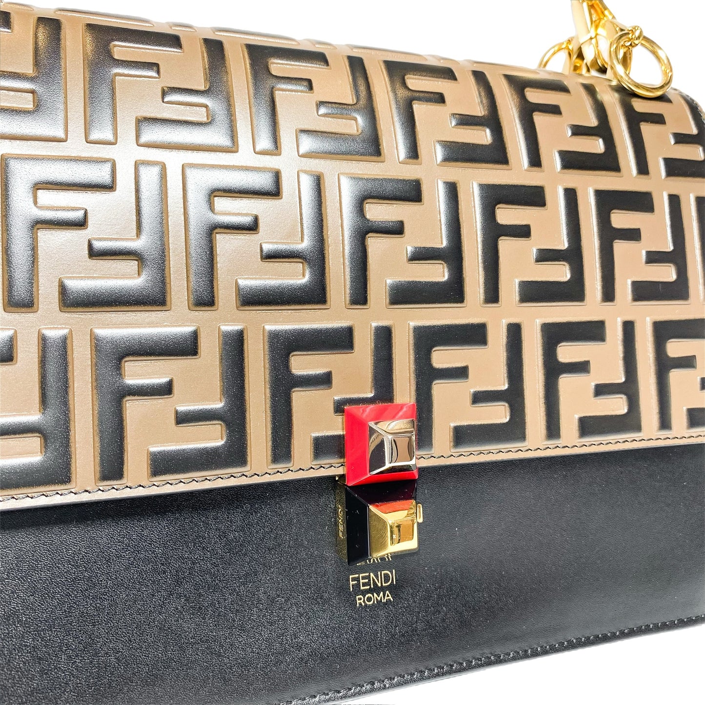 Fendi Vitello Liberty Bi-Color FF 1974 Embossed Kan I Shoulder Bag